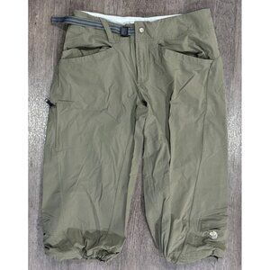 Mountain Hardwear Womens Hiking Capri Pants Green Sz 8 Nylon Hiking Cinch Belted